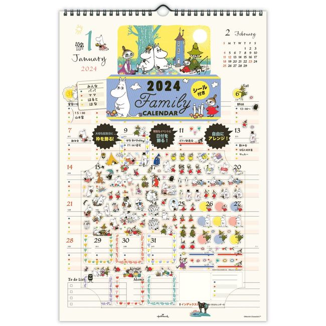 Hallmark 824-136 Japan Hallmark Moomin 2024 Calendar Wall Hanging Family Calendar with Stickers