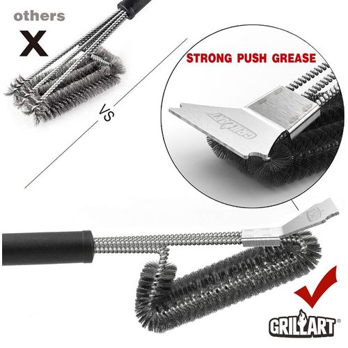 GRILLART Grill Brush and Scraper BBQ Brush for Grill, Safe 18" Stainless Steel Woven Wire 3 in 1 Bristles Grill Cleaning Brush, BR-4516