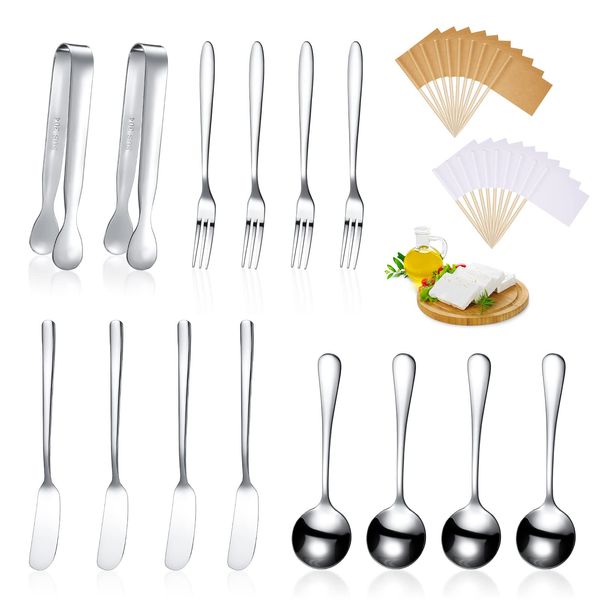 Cheese Butter Spreader Knives Set Charcuterie Accessories Stainless Steel Spreader Knives Charcuterie Boards Utensils Mini Serving Tongs Spoons and Forks for Pastry Making (Silver)