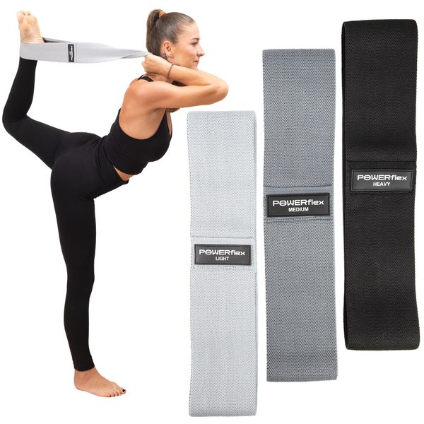 PowerFlex Fabric Resistance Bands - Set of 3 Excercise Bands - Multi Colored Fitness Bands for Home Workout & Yoga, Easy to Carry, Varying Resistance Levels (Grey)