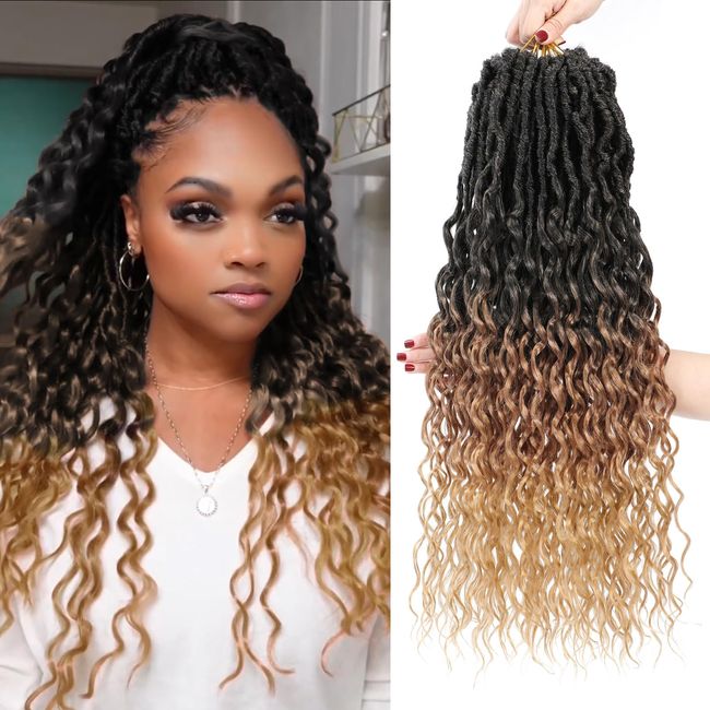 7 Packs Deep Locs Crochet Hair for Black Women 24 Inch Faux Locs Crochet Hair Boho Goddess Locs Crochet Braids Pre Looped Crochet Hair with Curly End(24Inch, 1B/30/27, 7Packs)