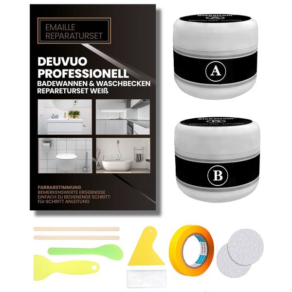 Bath Enamel Repair Kit White 200g, Deuvuo Enamel Ceramic Porcelain Fibreglass And Acrylic Quick Repair Kit, Tile Tub Sink and Shower Tray Repair Kits For Scratch, Holes, Cracks