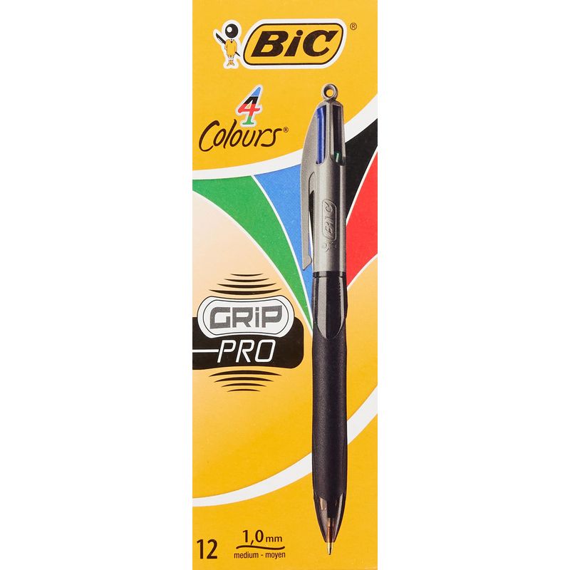 BIC 4 Colours Grip Pro Retractable Medium Point (1.0 mm) Ballpoint Pens ...