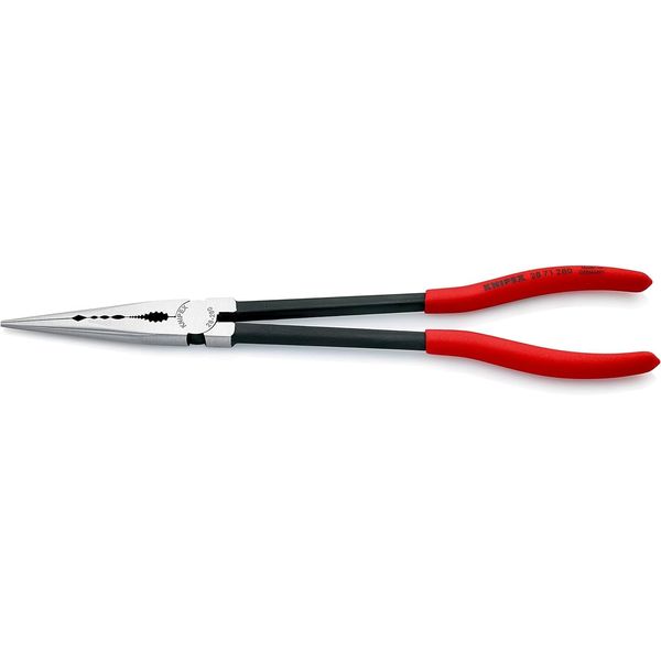 Knipex Long Reach Needle Nose Pliers with transverse profiles black atramentized, plastic coated 280 mm 28 71 280