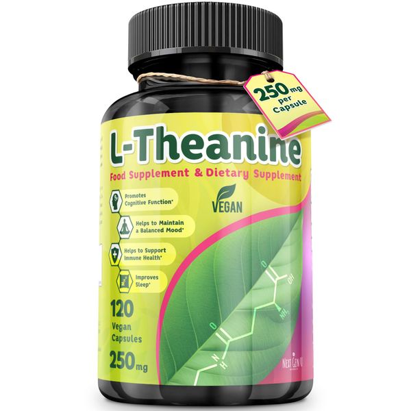 Next Gen U L-Theanine Food Supplement 250 mg Capsules, Caffeine Free Supplements to Support Anxiety, Stress, Sleep, Derived Naturally from Green Tea