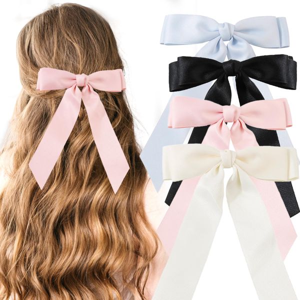 4PCS Hair Bows for Women Clips,Hair Ribbon Hair Bows for Women Grils,Tassel Bowknot Hair Clips with Long Tail,Hair Barrettes with Bow Accessories