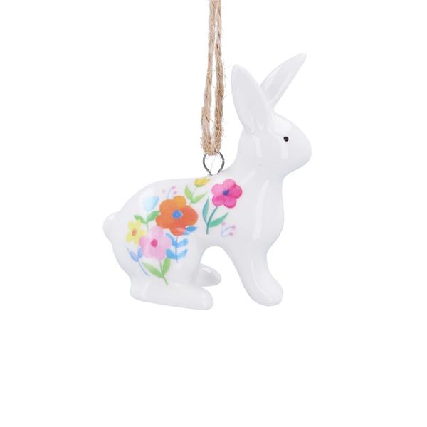 Gisela Graham Pastel Flowers Ceramic Bunny Easter Decoration