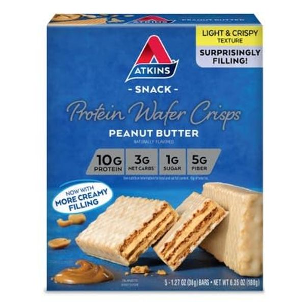 Atkins Peanut Butter Protein Wafer Crisps - 5 Bars, Low Carb, No Added Sugar