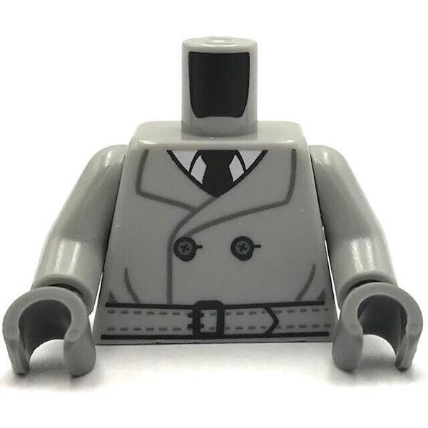 Lego New Light Bluish Gray Minifigue Torso Trench Coat Buttons Tie Suit Piece