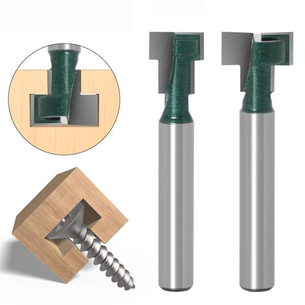 Bestgle Keyhole Bit 6.35mm Shaft Carbide Blade Trimmer Bit T-Shaped Tenon Cutter Carbide Blade Router Bit T-Slot Bit Cutter Router Bit S