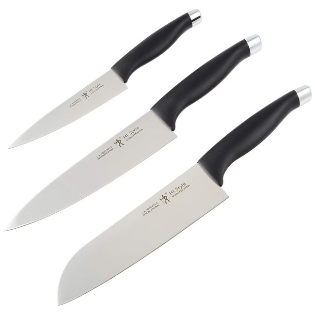 Henckels 16717-003 HI Style Basic Set, Black, Made in Japan, Santoku, Chef's, Paring Knife Set, Gift, Dishwasher Safe, Made in Seki City, Gifu Prefecture, Authorized Japanese Retail Product