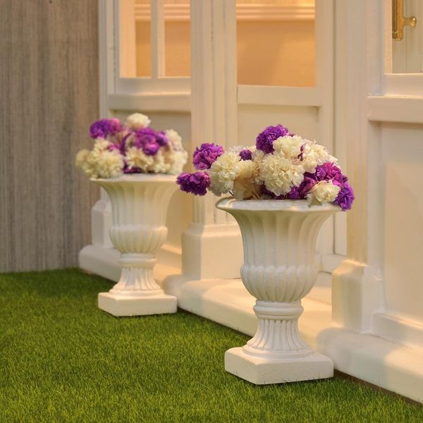 iLAND Miniature Dollhouse Accessories, 2pcs Dollhouse Plants w/Dry Flowers (2pcs Mini Urn Planters w/Flowers)