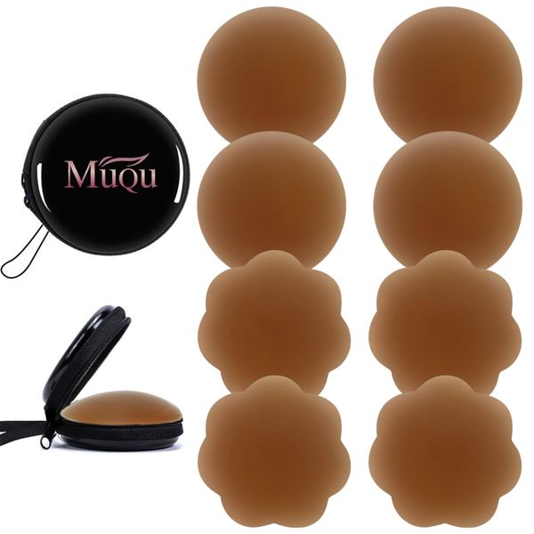 MUQU Pasties Nipple Covers - Silicone Nipple Covers Reusable Adhesive Invisible Nippleless Cover Breast Petals for Women Brown