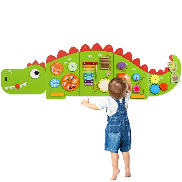 Joyibay Dinosaur Sensory Wall Panel: Sensory Wall Toy Wooden Dinosaur Busy Board Sensory Board Wall Toys 8 Sensory Activities Games for Toddlers Bedrooms Daycares