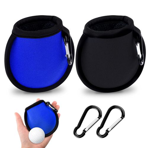 olyee 2 Pack Golf Ball Cleaner Pouch, Golf Gifts Golf Ball and Club Clip on Waterproof Washer Pocket Accesorries for Men Ladies and Kids Trolley Cart Bag(Black+Blue)