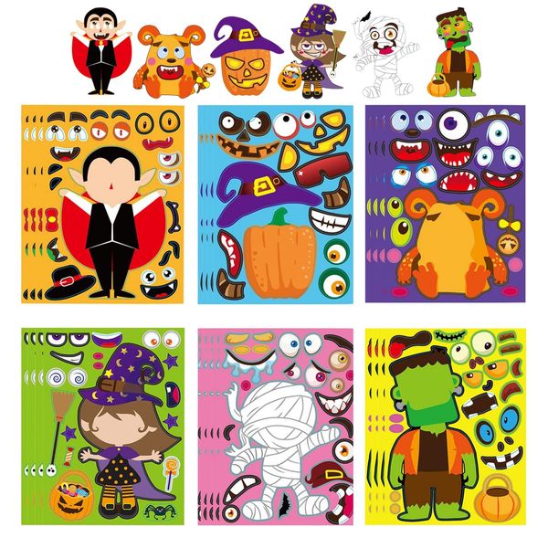 24 Sheets Halloween Stickers for Kids - Make Your Own Face Stickers,Halloween Party Favors for Kids, Crafts Kits for Party Supplies Games Decorations, Trick or Treat Halloween Sticker Sheets