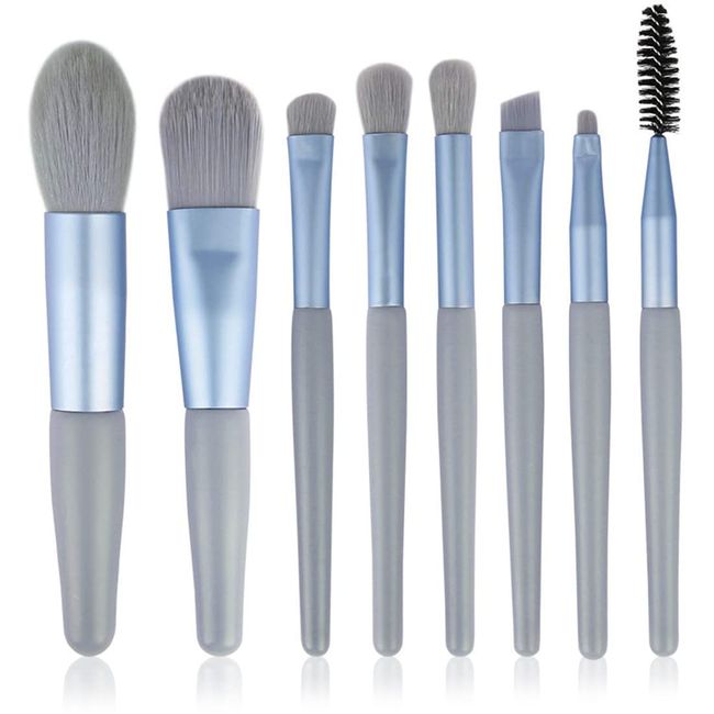 PLABBDPL Make up Pinsel 8Pcs Professionelles Makeup Pinselset Geschenkset für das Concealer Liquid Foundation Blusher Eye Makeup mit Exquisiter Ledertasche (Blau)