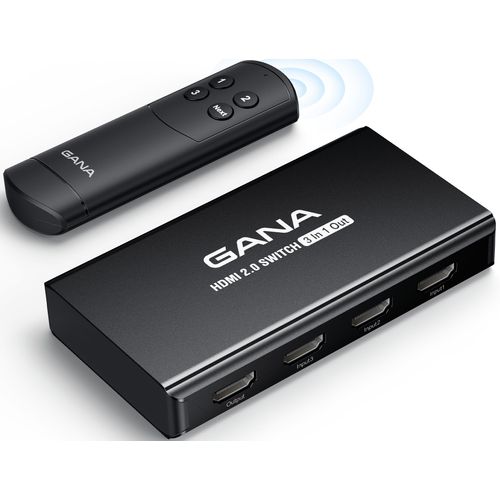 HDMI Switch 3 in 1 Out 4K@60Hz, GANA HDMI Splitter Switcher with Remote, Aluminum HDMI 2.0 Switch Box Hub for 3D, HDCP2.2, HDR, Compatible with Xbox, PS5/4/3,Fire Stick,Roku,Blu-Ray Player, Black