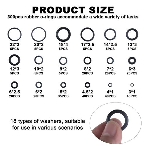 300 Pcs O-Rings Gasket kit, Rubber Nitrile Washers O Rings Assorted, Kitchen Tap Washers Seals Spacers for Mixer Taps, Plumbing, Rubber Spacer Gasket Washers Seal O-Ring Kit - 18 Sizes