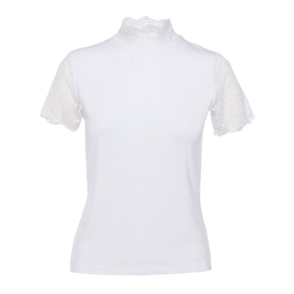 Pure Shape Day&Night Short Sleeve Top with Lace Detail on Sleeves and Neckline, off-white