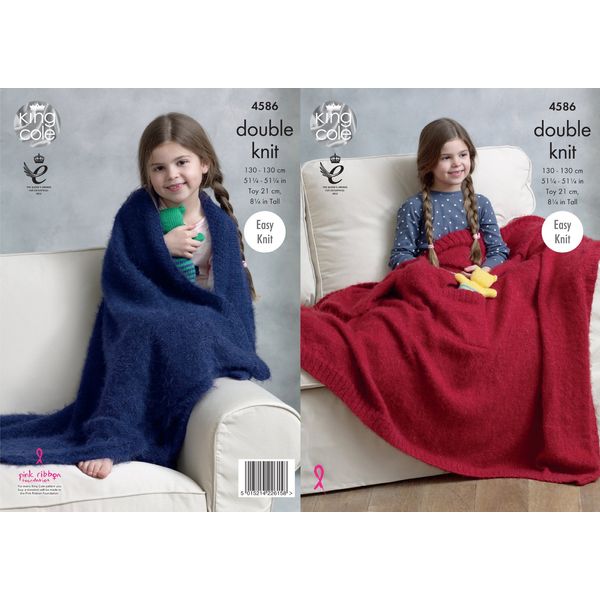 King Cole Double Knitting Pattern Easy Knit Blankets & Teddy Bear Embrace DK (4586)