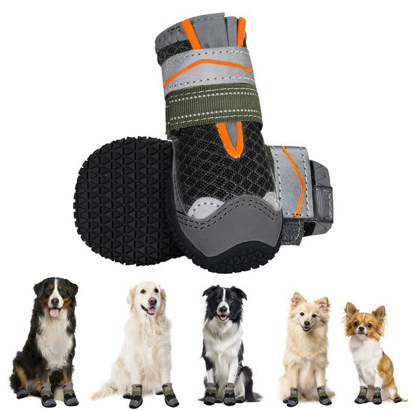 Eyein Hundeschuhe Pfotenschutz, 2 Stück atmungsaktiv Hundeschuhe mit Rutschfester Sohle und reflektierendem Klettverschluss für kleine, mittlere und große Hunde, Sport im Freien, Schwarz, Größe 3