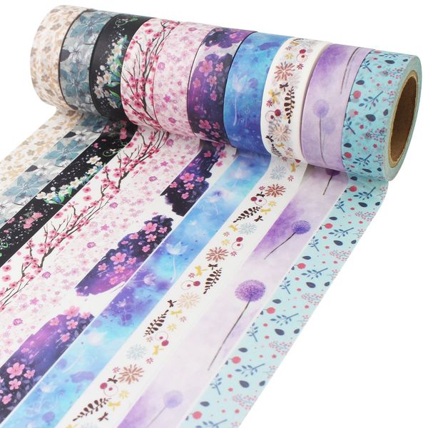 Benvo Antner Blumen Muster Washi Masking Tape Collection, Set aus 10 Rollen für Scrapbooking Kunst Handwerk Büro Party Supplies und Geschenkverpackung