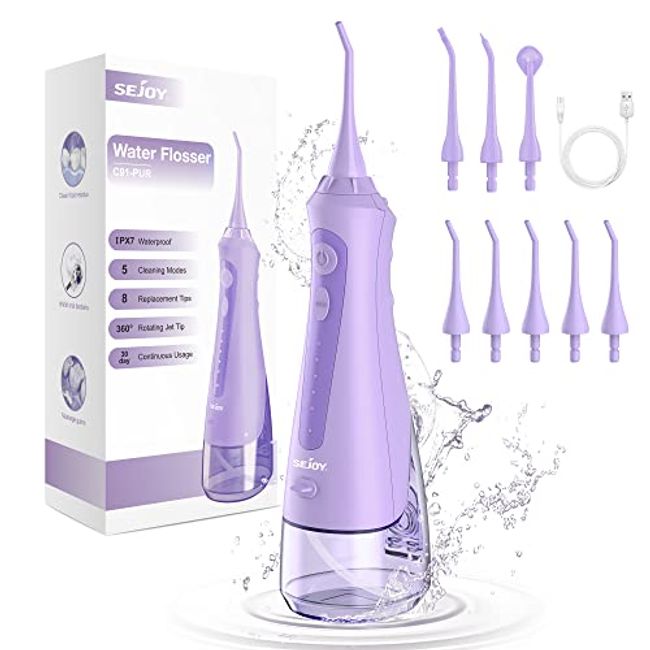 Sejoy Cordless Water Flosser Dental Teeth Cleaner, Professional 270ml Tank USB Rechargeable Dental Oral Irrigator for Home and Travel, 5 Modes 5 Jet