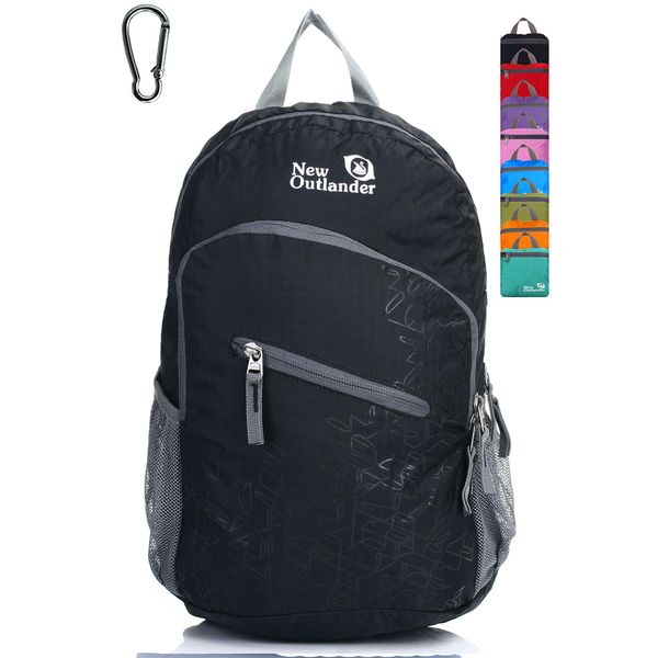 Outlander Packable Handy Lightweight Travel Hiking Backpack Daypack, Black