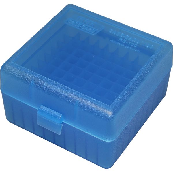 MTM 100 Round Rifle Ammo Box 17, 204, 223, 5.56x45, 6x47, Clear Blue