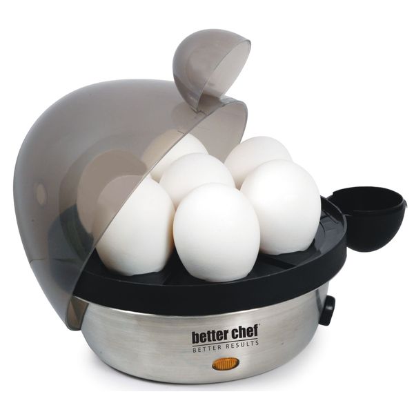 Better Chef Electric Egg Cooker | Stainless Steel | Boil up to 7 Eggs in a Matter of Minutes | Removable Cool Touch Tray | Durable Stainless Steel Base | See-Through Lid