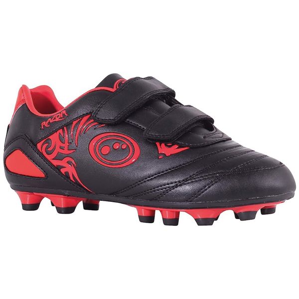 Optimum Razor Football Boots - Flat Moulded Stud Outsole, Easy Fastening Astro Trainers - PU Leather, Flexible & Comfortable Fit Football Boots - (Black/Red), 10 UK