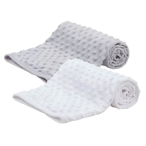 Newborn Baby Boys Girls Luxury Bubble Soft Fleece Blankets - Pack of 2 Grey + White