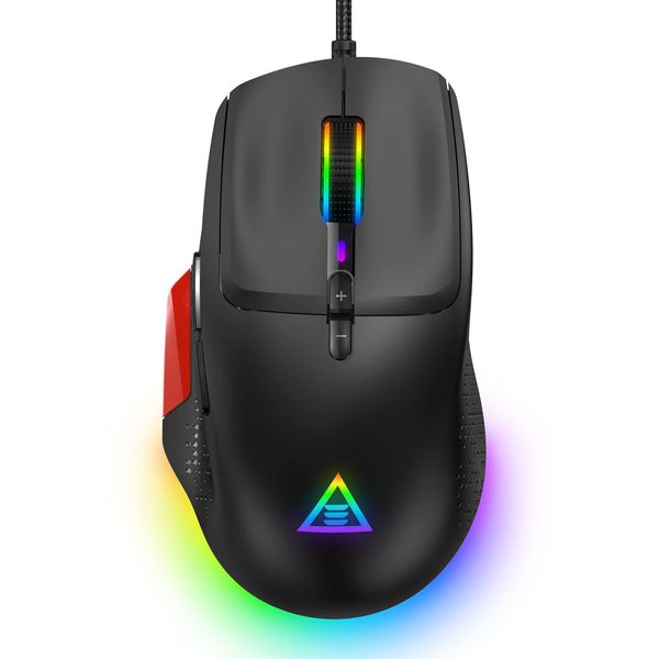 EKSA Gaming Mouse Wired, 90g PC Gaming Mice with 200-12000 DPI Adjustable, 9 Programmable Buttons, 12 RGB Backlit, Sniper Button, Ergonomic Computer Mouse for Windows/PC/Mac/Laptop