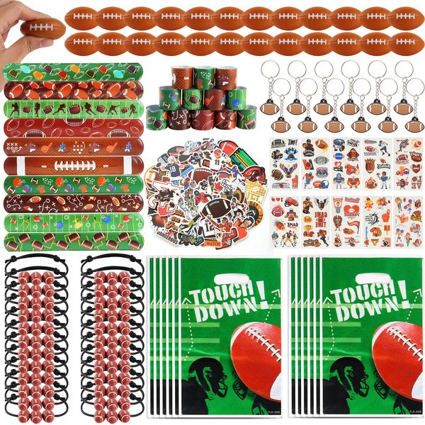 Kolewo4ever 295 Pieces Football Party Favors Football Themed Birthday Gift Goodie Bags Party Faovrs 24 Set Mini Foam Stress Balls,Slap Bracelet, Keychain, Charm Bracelets