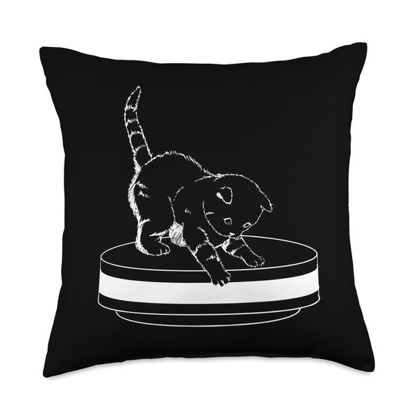 Robot Vacuum Cleaner With Cat I Kitten Vacuum Cleaner Robot Throw Pillow
