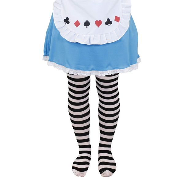 KIDS BLACK AND WHITE STRIPED TIGHTS. PERFECT ACCESSORY FOR FANCY DRESS | HALLOWEEN | WORLD BOOK DAY. SIZE: STANDARD | 4-7 YEARS