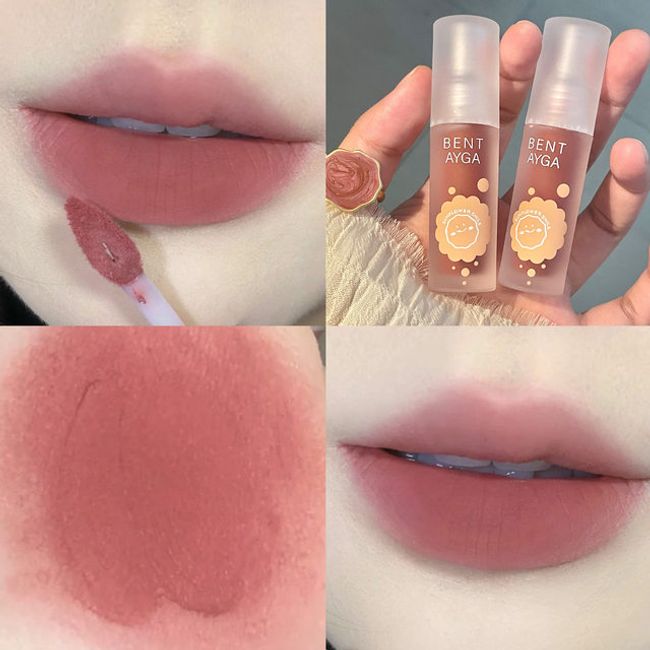 Peach Pink Lovely Flower Lip Mud Clay Velvet Matte Lipstick Makeup Waterproof Long Lasting Dark Red Tint