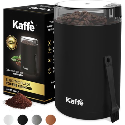 Kaffe One-Touch Coffee Grinder Electric w/Cleaning Brush (3 oz) - Coffee Grinders for Home Use - Up to 12 Cups of Coffee per Grind - Easy On/Off Coffee Bean Grinder - Matte Black