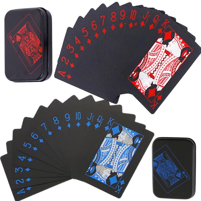 FUNFOUND Playing Cards Plastic Poker (Set of 2) Waterproof, Cool, Stylish, Metal Storage Case Included