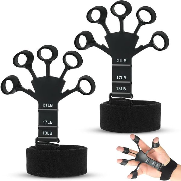 Finger Power 2pcs Finger Trainer Finger Training Grip Strength 3 Resistance Adjustable 13LB/17LB/21LB Elderly Finger Stretcher Piano Finger Training Nursing Strengthening Training Stress Reliever Toy