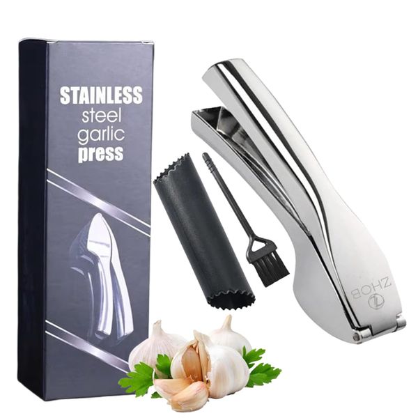 Ultra Premium Garlic Press - Effortless & Easy to Clean Garlic Crusher & Mincer Crush Garlic & Ginger Instantly (No Peeling Required) Precision Built for Life-Ultra-Strong Dishwasher Safe (Silver)