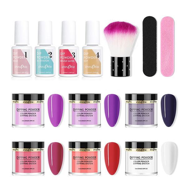 RoseFlower Dipping Powder Nails Kit, 6 Farben Nude Dip Nails Powder Starter Kit mit Base Coat, Top Coat, Staubpinsel, Nagelfeile – DIY Salon Maniküre zu Hause – 3 Wochen lang Strahlend Glänzend