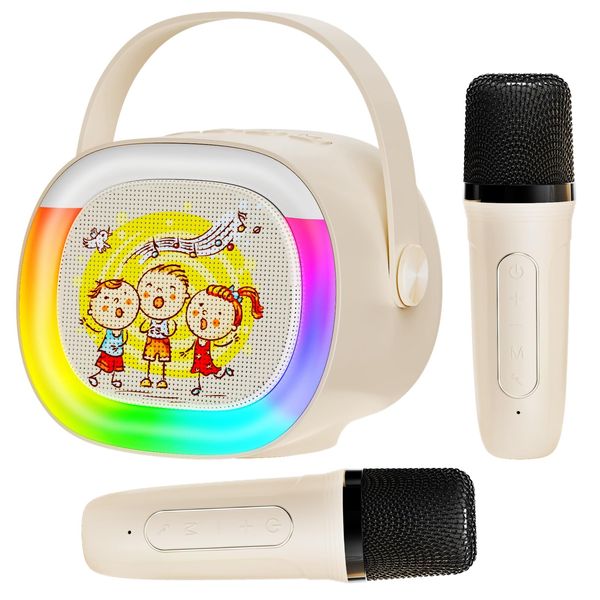 HWWR Karaoke Machine for Kids Adults, Mini Karaoke Machine with 2 Wireless Microphones & LED Lights for Home Party, Bluetooth Speaker Toys for Kids, Christmas Birthday Gifts for Girls Boys Ages 3-12+