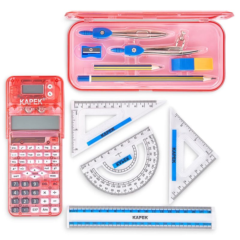 KAPEK Scientific Calculator + Math Set for Schools | 2-Line Display ...