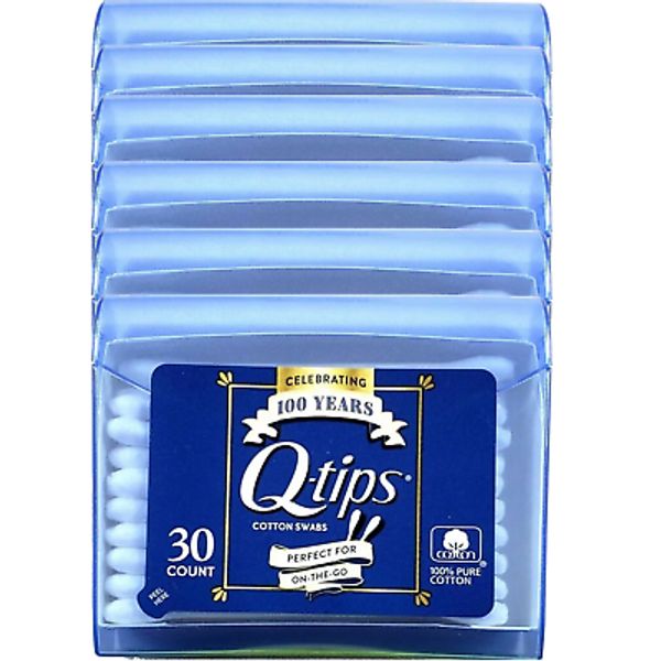 Q-tips Cotton Swabs Travel Size Go Purse Pack, 30 Count Each (Pack Of 6)