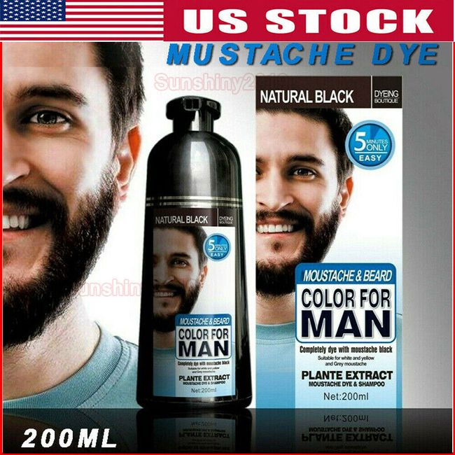 Mokeru Men 2 in 1 Beard Mustache Natural Hair Color Shampoo Permanent Black Dye