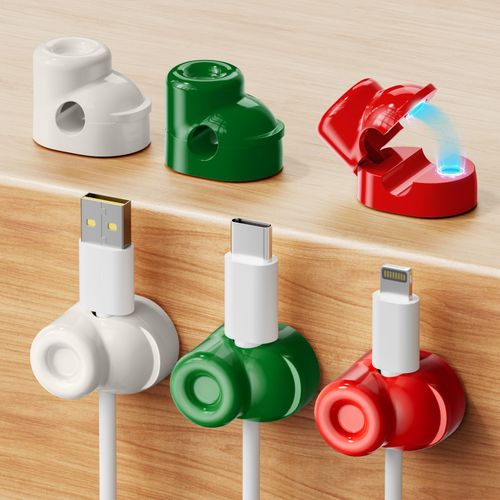 gliship 6 Pack Magnetic Cable Clips, Smooth Adjustable Cell Phone Cord Holder with Shoe-Shaped, String Light Clips for Home, Office, Wall, Nightstand, Birthday Banner, Colorful Lights-Red＆Green＆Beige