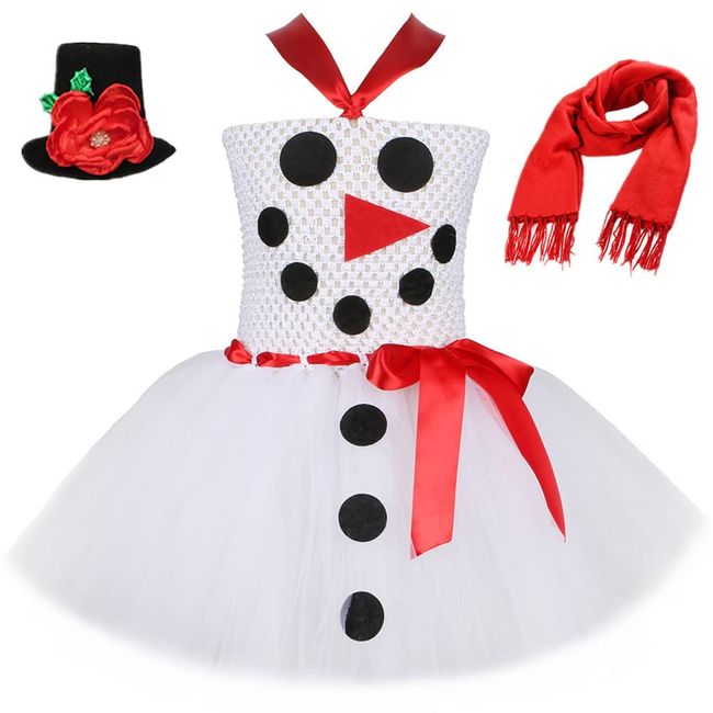 Christmas Snowman Costume for Girl: Girls Christmas Dresses with Scarf and Hat Toddler Halloween Costumes Cosplay Dress Up Xmas Holiday Elf Costume Kids Santa Claus Photoshoot White Snowman 2-3T