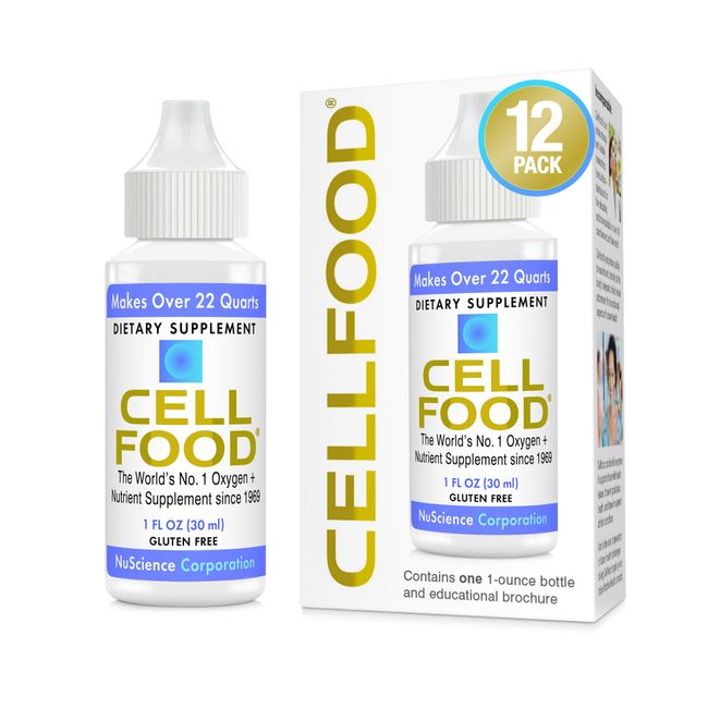 Cellfood Liquid Concentrate - 1 fl oz, 12 Pack - Oxygen + Nutrient Supplement - Supports Immune System, Energy, Endurance, Hydration & Overall Health - Gluten Free, Non-GMO, Kosher - Makes 22+ Quarts